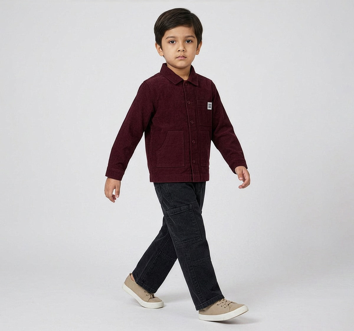 Boys Maroon Corduroy Full Sleeve Regular Fit Shirt